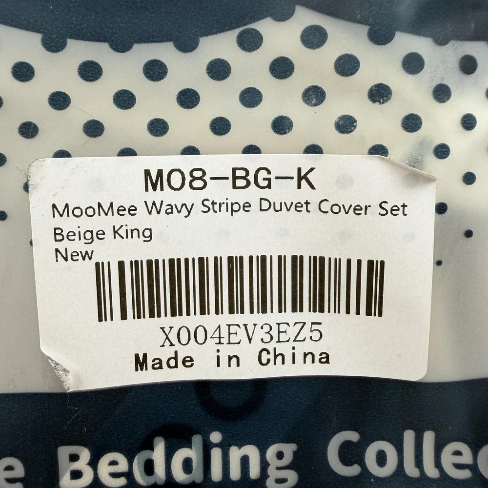 MooMee King Duvet Cover Set 100% Cotton Beige Wavy Stripe Soft Breathable Modern